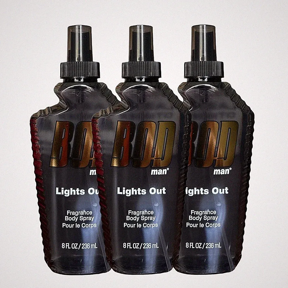 Bod Man Fragrance Body Spray, Light Out, 8 fl oz Each (3 Pack)