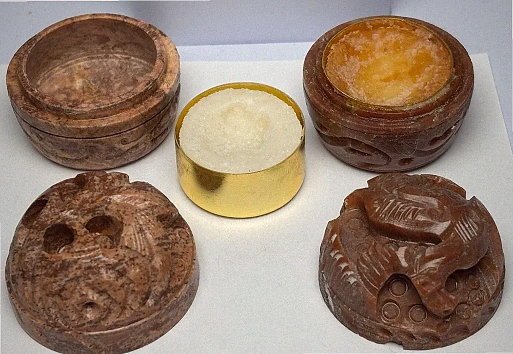 Lot x2 Solid Perfume in Carved Stone Trinket, Pill, Jewelry Box Mini Travel Size