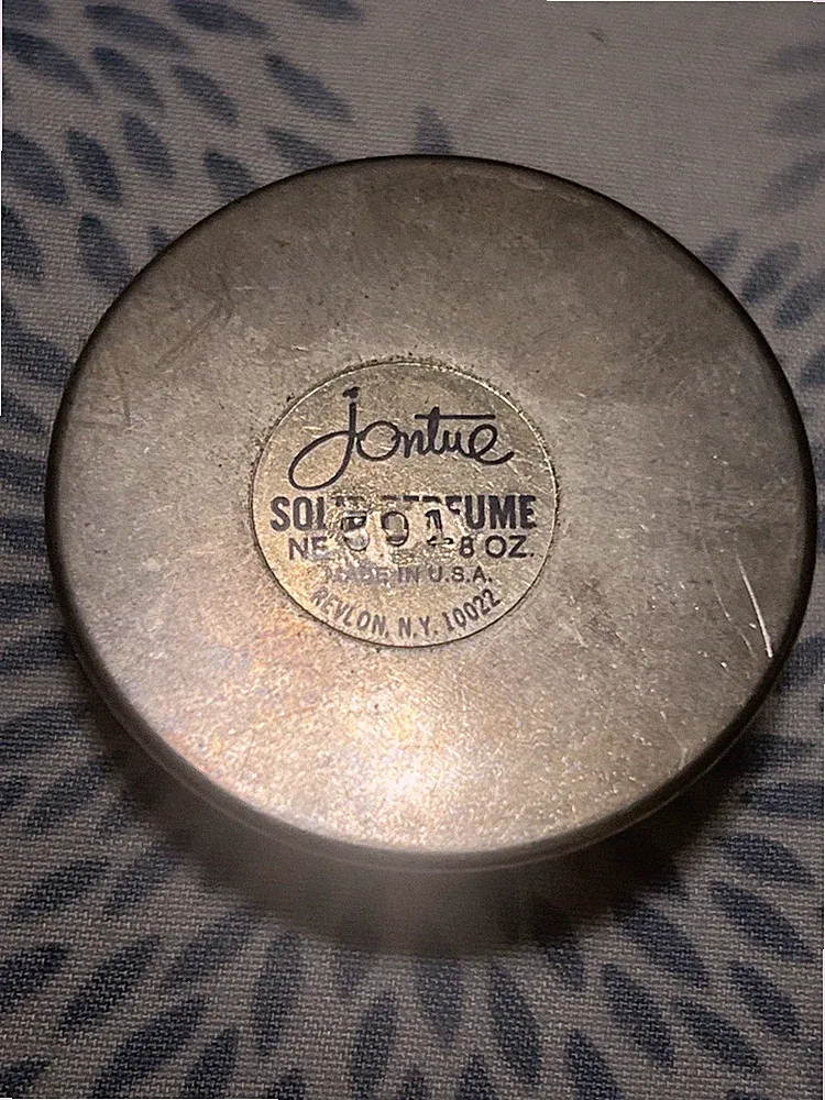 Vintage Jontue Solid Perfume Silver Tone Metal 8 Oz Revlon USA
