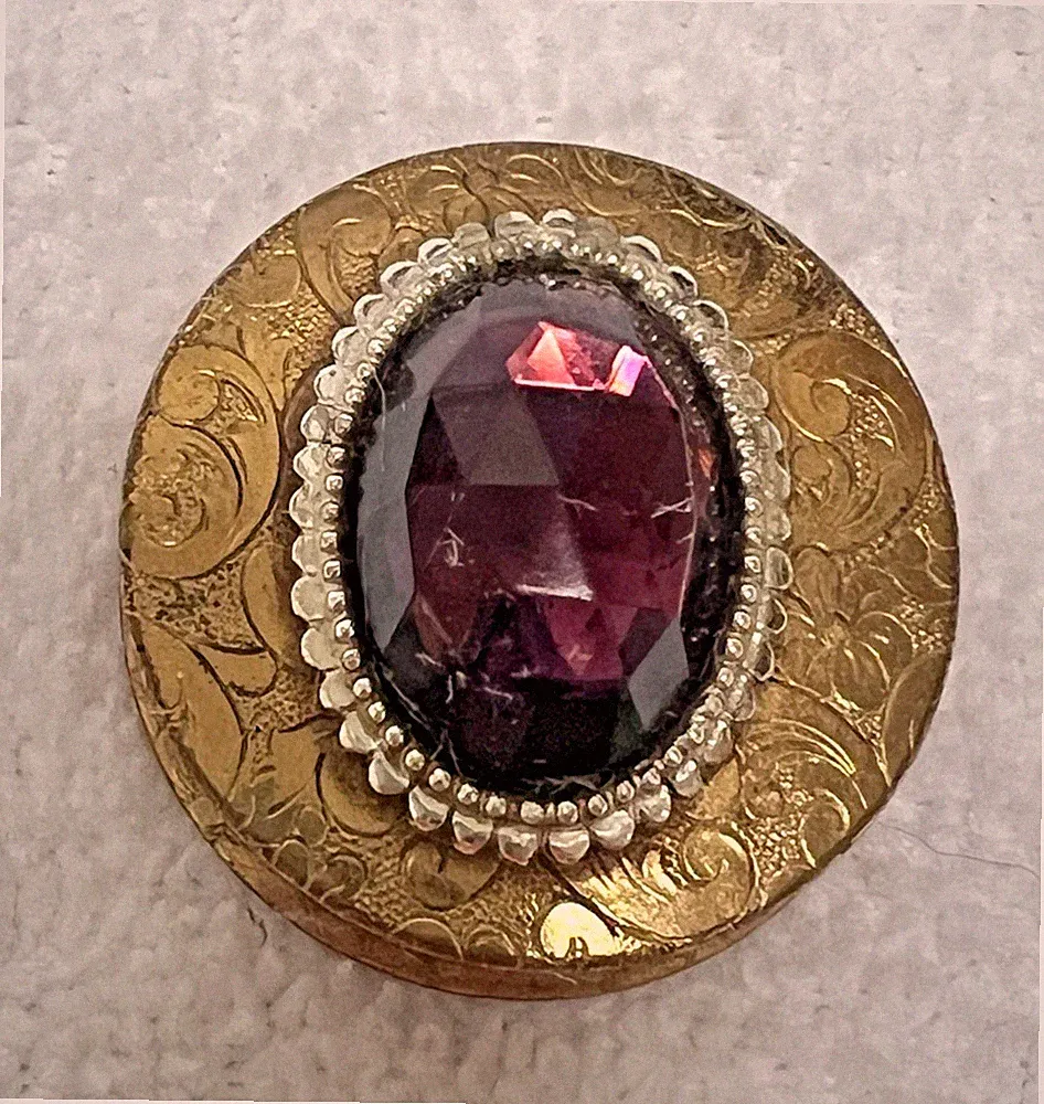 Viviane Woodard Solid Perfume Large Purple Rhinestone 1 5/8"